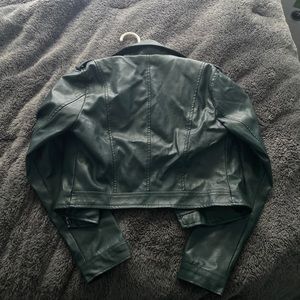 Army Green Cropped Leather Jacket